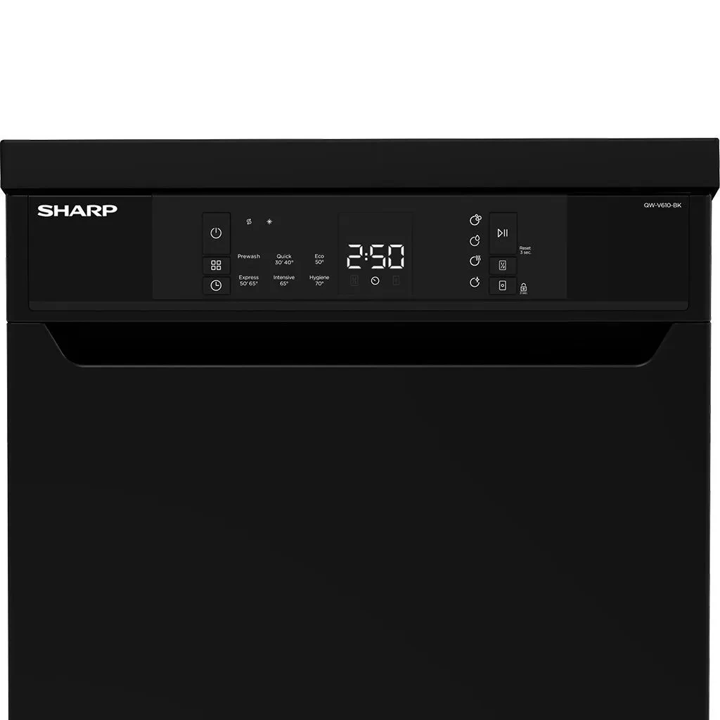 غسالة اطباق شارب ديجيتال، 10 فرد، 6 برنامج، 45 سم، اسود - QW-V610-BK