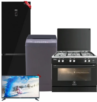 عروض العروسة4 ثلاجة كومبي يونيون اير370 لتر3درج ديجيتال تاتش  باب زجاج + بوتجاز يونيون اير جوستو 80سم استالس مروحه داخل الفرن نص امان+غساله وايت بوينت فوق اوتوماتيك 9كيلومدخلين+شاشة جولدن 32